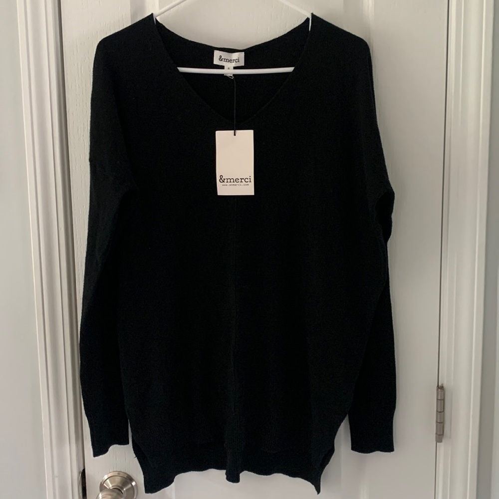 & Merci Black v neck pullover Sweater Dress‎ S NWT casual oversized Lagenlook